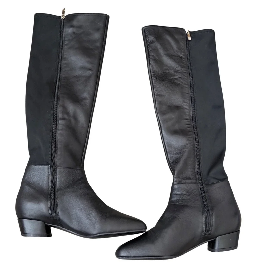 Naturalizer Reese Black Leather Over The Knee Square Toe Side Zip Boots 6M
